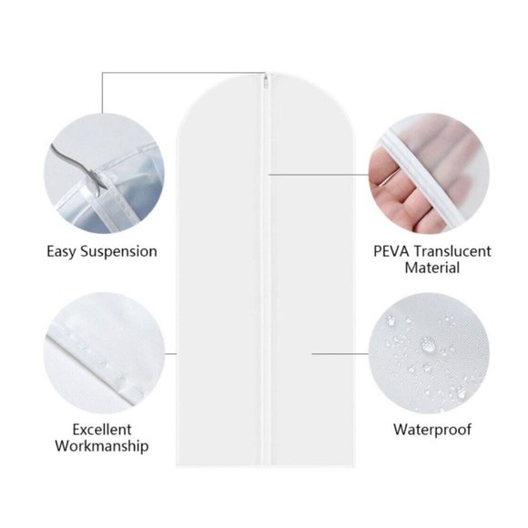 (3 Pack) Dress Bag Garment Travel Dress Storage Full Zipper Cover -Frosted Clear - Picture 6 of 8